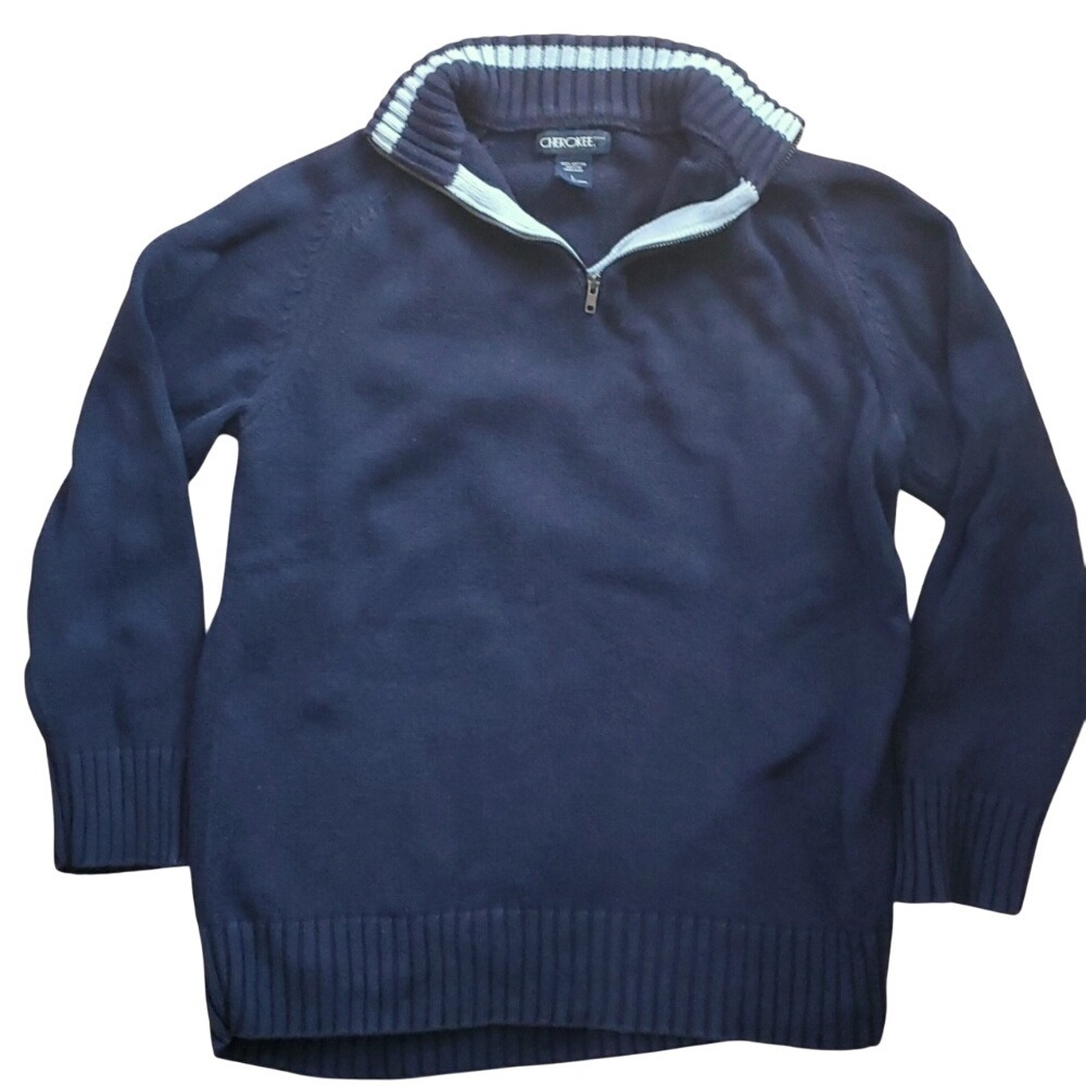 Cherokee Boys Sweater Quarter Zip‎ Navy Pullover Size Large